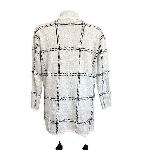 Loft Gray Cream Check Print open front Collared Knit Cardigan Sweater sz XS - Picture 5 of 8